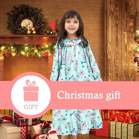 Girls Flannel Nightgown,Winter Warm Fleece Pajamas Dresses for Girls, Long Sleepwear with Long Sleeve, Size 2T-14 in Saudi Arabia