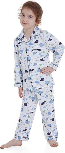 طقم بيجامة Lavenderi Toddle Kids للفتيات والأولاد 100% قطن بأكمام طويلة، بيجامة للأطفال (مقاس 2 طفل صغير - 14 عامًا) in Kuwait