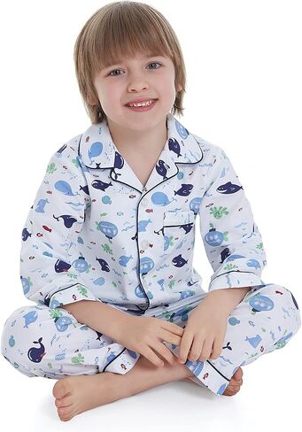 طقم بيجامة Lavenderi Toddle Kids للفتيات والأولاد 100% قطن بأكمام طويلة، بيجامة للأطفال (مقاس 2 طفل صغير - 14 عامًا) in Kuwait