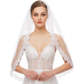 شي جيرل طرحة زفاف قصيرة من الدانتيل، طرحة زفاف بسيطة بيضاء مشط، طرحة عروس لحفلات توديع العزوبية للعروس والنساء in Kuwait