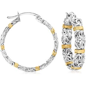 Ross-Simons Byzantine Station Hoop Earrings in Sterling Silver With 14kt Yellow Gold in Saudi Arabia