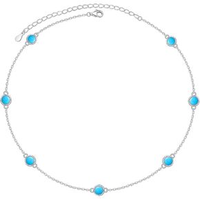 FLYOW S925 الفضة الاسترليني فراشة أنيقة / حجر القمر / الفيروز / دائرة قلادة قلادة قصيرة أنيقة الطبقات قلادة قلادة مجوهرات للنساء الفتيات in Kuwait