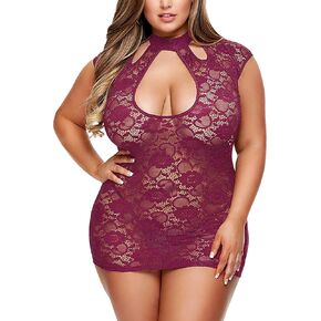 ملابس داخلية نسائية بمقاس كبير من الدانتيل بيبي دول ذات فتحة المفتاح، فستان قصير بأكمام قصيرة، زلات كاملة in Kuwait