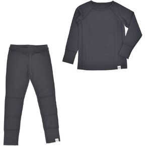 طبقة أساسية من صوف ميرينو Woolino للأطفال - قميص وسروال داخلي حراري بأكمام طويلة فائق النعومة للأطفال - قميص وجزء سفلي من طبقة أساسية طبيعية بالكامل - رمادي عاصف in Kuwait