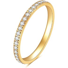 MYNENEY 14K Gold/Silver Plated Wedding Bands for Her Cubic Zirconia Eternity Stackable Engagement Ring for Women Size 4-10