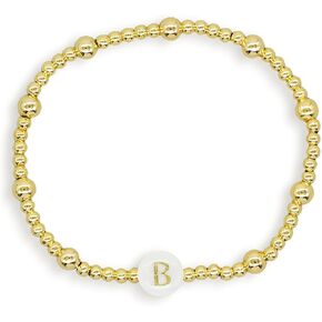 Gold Beaded Initial Friendship Stretch Bracelets for Women Teen Girls Trendy Boho White Cross Heart Letter Name Stackable Beads in Saudi Arabia