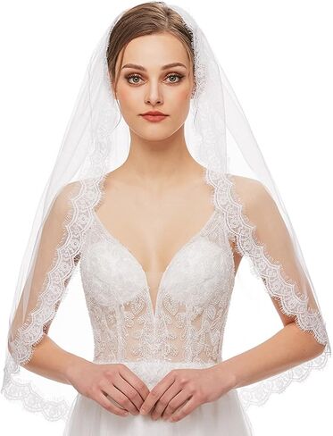 شي جيرل طرحة زفاف قصيرة من الدانتيل، طرحة زفاف بسيطة بيضاء مشط، طرحة عروس لحفلات توديع العزوبية للعروس والنساء in Kuwait