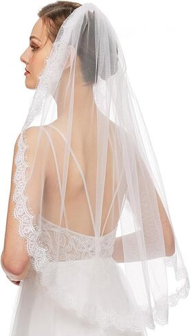 شي جيرل طرحة زفاف قصيرة من الدانتيل، طرحة زفاف بسيطة بيضاء مشط، طرحة عروس لحفلات توديع العزوبية للعروس والنساء in Kuwait