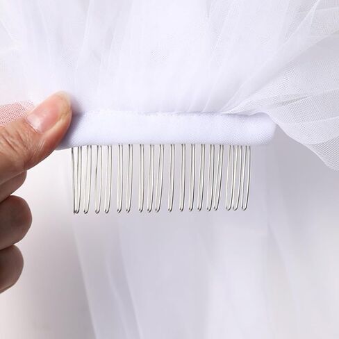 شي جيرل طرحة زفاف قصيرة من الدانتيل، طرحة زفاف بسيطة بيضاء مشط، طرحة عروس لحفلات توديع العزوبية للعروس والنساء in Kuwait