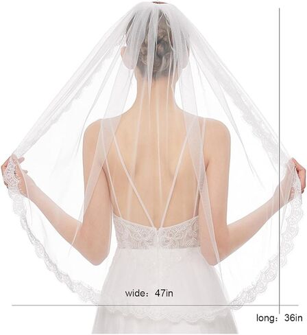 شي جيرل طرحة زفاف قصيرة من الدانتيل، طرحة زفاف بسيطة بيضاء مشط، طرحة عروس لحفلات توديع العزوبية للعروس والنساء in Kuwait