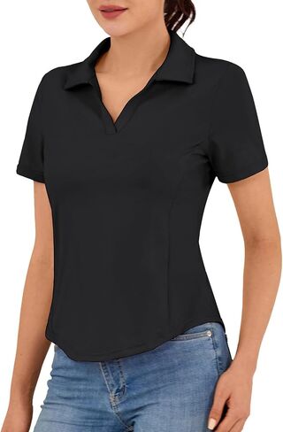 Women's Golf Polo Shirt V Neck Short Sleeve Tennis Shirt Sun Protection Moisture Wicking Athletic Tops in Saudi Arabia