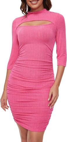 فساتين BeryLove المثيرة للنساء للتاريخ الليلي 3/4 كم مضلع مقصوص من الأمام فستان متوسط ​​الطول شفاف in Kuwait