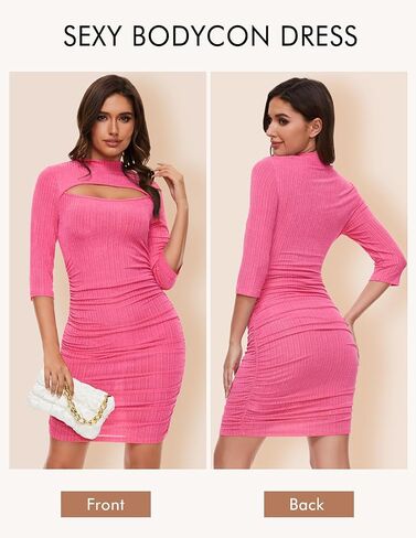 فساتين BeryLove المثيرة للنساء للتاريخ الليلي 3/4 كم مضلع مقصوص من الأمام فستان متوسط ​​الطول شفاف in Kuwait