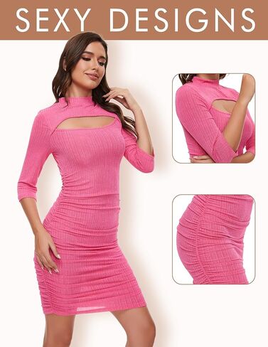 فساتين BeryLove المثيرة للنساء للتاريخ الليلي 3/4 كم مضلع مقصوص من الأمام فستان متوسط ​​الطول شفاف in Kuwait