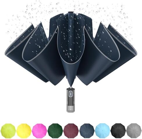 RUMBRELLA Inverted Folding Umbrella for Rain, 50 Inch Anti-UV Protection Automatic Car Travel Umbrella with Safety Reflective Strip in Saudi Arabia