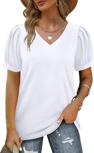 تي شيرت نسائي صيفي من Geifa بأكمام قصيرة ورقبة على شكل حرف V تي شيرت فضفاض كاجوال in Kuwait