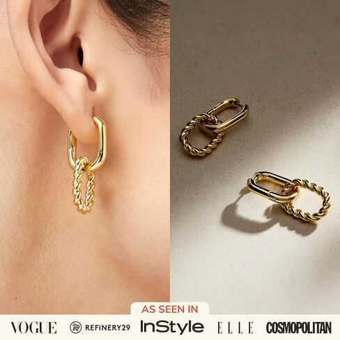 Ana Luisa | Double Hoop Earring - Ash Double | 14K Gold Plated Earrings & 2-in1 Unique Design | Hypoallergenic, Water-Resistant & Tarnish-Free Earrings | 14K Gold Earrings | Surgical Steel Posts in Saudi Arabia