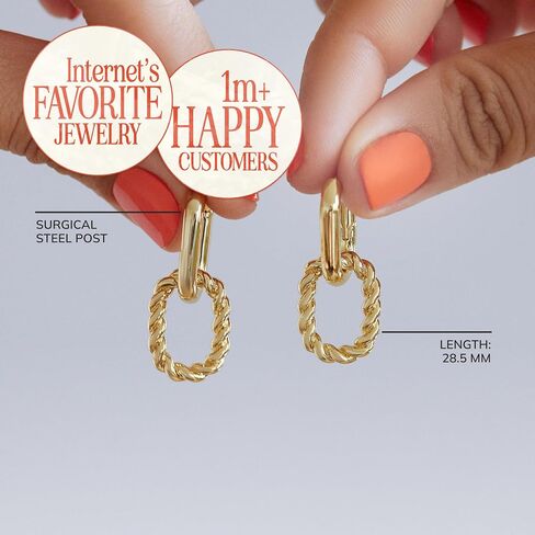 Ana Luisa | Double Hoop Earring - Ash Double | 14K Gold Plated Earrings & 2-in1 Unique Design | Hypoallergenic, Water-Resistant & Tarnish-Free Earrings | 14K Gold Earrings | Surgical Steel Posts in Saudi Arabia