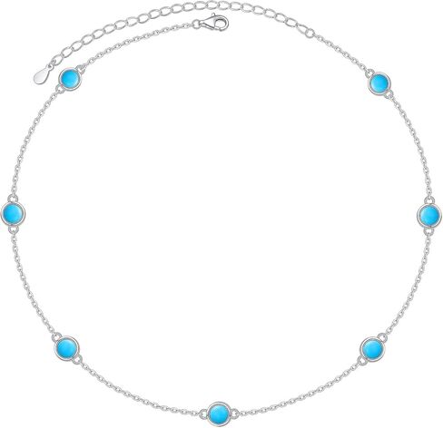 FLYOW S925 الفضة الاسترليني فراشة أنيقة / حجر القمر / الفيروز / دائرة قلادة قلادة قصيرة أنيقة الطبقات قلادة قلادة مجوهرات للنساء الفتيات in Kuwait