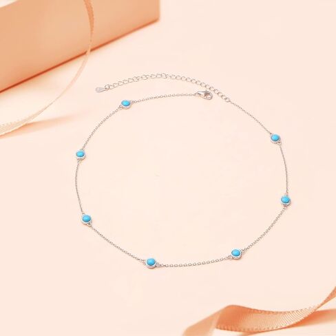 FLYOW S925 الفضة الاسترليني فراشة أنيقة / حجر القمر / الفيروز / دائرة قلادة قلادة قصيرة أنيقة الطبقات قلادة قلادة مجوهرات للنساء الفتيات in Kuwait