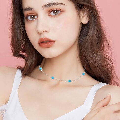 FLYOW S925 الفضة الاسترليني فراشة أنيقة / حجر القمر / الفيروز / دائرة قلادة قلادة قصيرة أنيقة الطبقات قلادة قلادة مجوهرات للنساء الفتيات in Kuwait