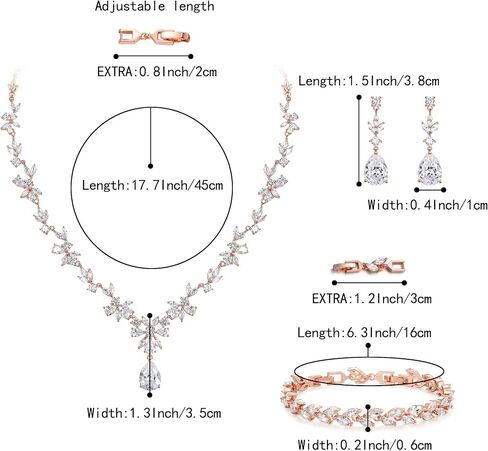 BriLove Gorgeous Wedding Jewelry Set for Women Bridal Cubic Zirconia Marquise Teardrop Leaf Cluster Y-Necklace Dangle Earrings Link Bracelet Set in Kuwait