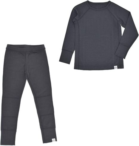 طبقة أساسية من صوف ميرينو Woolino للأطفال - قميص وسروال داخلي حراري بأكمام طويلة فائق النعومة للأطفال - قميص وجزء سفلي من طبقة أساسية طبيعية بالكامل - رمادي عاصف in Kuwait