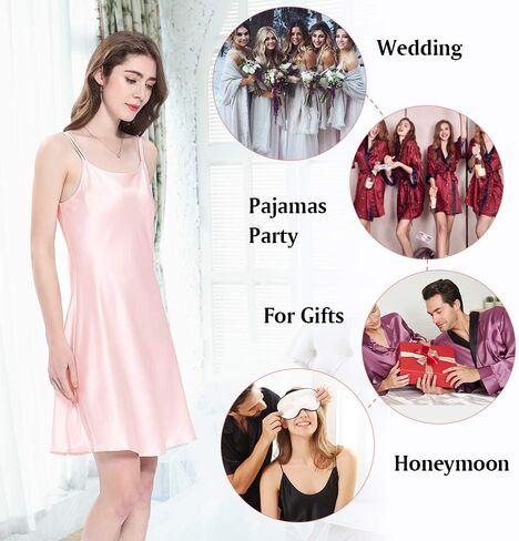 ثوب نوم حريري 100% من LILYSILK للنساء 19 مم حرير التوت قصير قميص نوم مثير للسيدات، وردي M in Kuwait