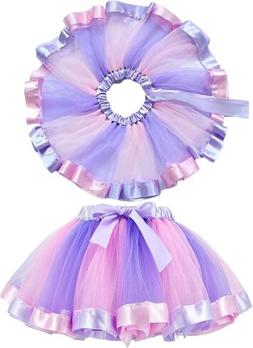 JiaDuo Girls Unicorn Costume Rainbow Tutu with White Shirt, Headband & Satin Sash in Kuwait