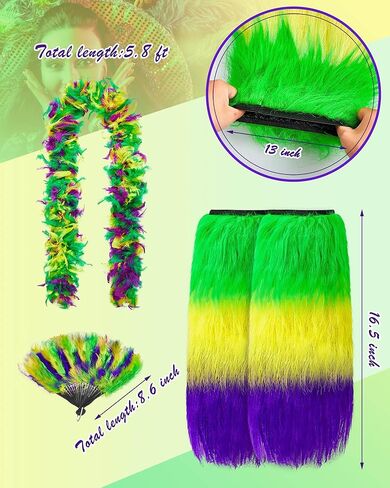 مجموعة إكسسوارات تنكرية للفتيات من Cuffbow 10 قطع من Mardi Gras للنساء، تتضمن قناع Mardi Gras وقلادة من الخرز وأقراط ريشة بوا وقفازات من الريش ومروحة ترتر ملفوفة وتنورة ملفوفة لتدفئة الساق من الفراء لحفلات الكرنفال in Kuwait