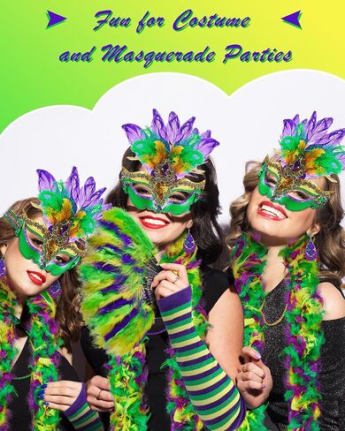 مجموعة إكسسوارات تنكرية للفتيات من Cuffbow 10 قطع من Mardi Gras للنساء، تتضمن قناع Mardi Gras وقلادة من الخرز وأقراط ريشة بوا وقفازات من الريش ومروحة ترتر ملفوفة وتنورة ملفوفة لتدفئة الساق من الفراء لحفلات الكرنفال in Kuwait