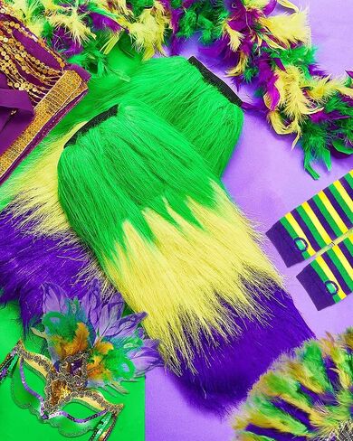 مجموعة إكسسوارات تنكرية للفتيات من Cuffbow 10 قطع من Mardi Gras للنساء، تتضمن قناع Mardi Gras وقلادة من الخرز وأقراط ريشة بوا وقفازات من الريش ومروحة ترتر ملفوفة وتنورة ملفوفة لتدفئة الساق من الفراء لحفلات الكرنفال in Kuwait