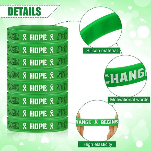 Sosation سوار للتوعية بالصحة العقلية، الإيمان، الشجاعة، الأمل، القوة، سوار معصم من السيليكون، أساور للتوعية الخضراء in Saudi Arabia