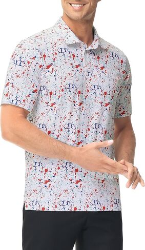 قمصان بولو للجولف للرجال ذات تصميم جاف وأكمام قصيرة ومطبوعة بياقة أداء in Kuwait