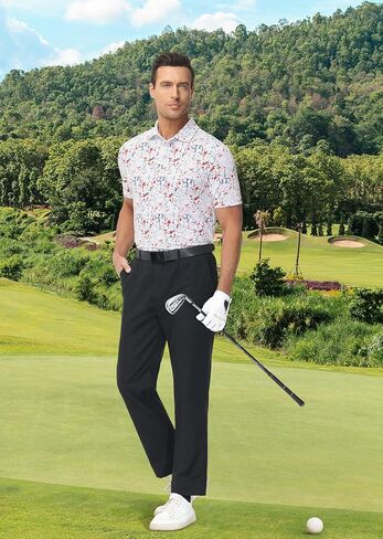 قمصان بولو للجولف للرجال ذات تصميم جاف وأكمام قصيرة ومطبوعة بياقة أداء in Kuwait