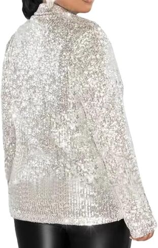 Aotasely Womens Sparkly Sequin Coat Button Blazer Jackets Long Sleeve Crop Light Up Suit with Pockets Formal Clubwear in Kuwait