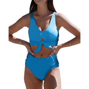 SALENT المرأة عالية الخصر بيكيني مجموعات 2024 قطعتين ملابس السباحة التعادل عقدة انقطاع كتلة اللون رفع لباس سباحة in Kuwait