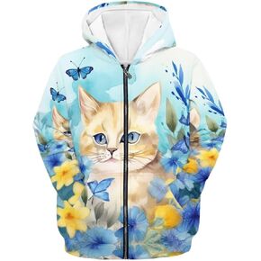 Parprinty Floral Animal Print Hoodies for Girls Casual Soft Cute Zip Up Hoodie with Pockets Hooded Sweatshirts in Kuwait