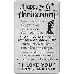 Gezxin Happy 6th Anniversary Card for Him Her- 6 Year Yr Wedding Anniversary Card Gifts Ideas for Women Men Boyfriend Girlfriend- Sixth Six Anniversary Engraved Iron Wallet Card Presents in Kuwait