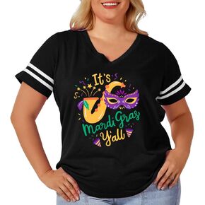 AOBUTE Plus Size Women's Mardi Gras Shirts St. Patrick's Day V Neck Tops 1X-4X in Kuwait