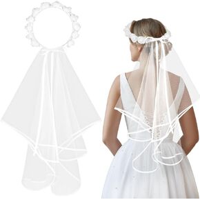 Bachelorette Veil Bride Veils for Wedding White Flower Wreath Headband Lace Veil Boho Flower Crown Bridal Shower Floral Veils Headpiece Garland Veil for Bachelorette Party Wedding Costume Accessories in Saudi Arabia