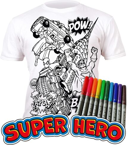 تي شيرت Splat Planet Color in Superhero مع 10 علامات سحرية غير سامة قابلة للغسل - تي شيرت ملون ومغسول in Saudi Arabia