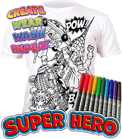 تي شيرت Splat Planet Color in Superhero مع 10 علامات سحرية غير سامة قابلة للغسل - تي شيرت ملون ومغسول in Saudi Arabia