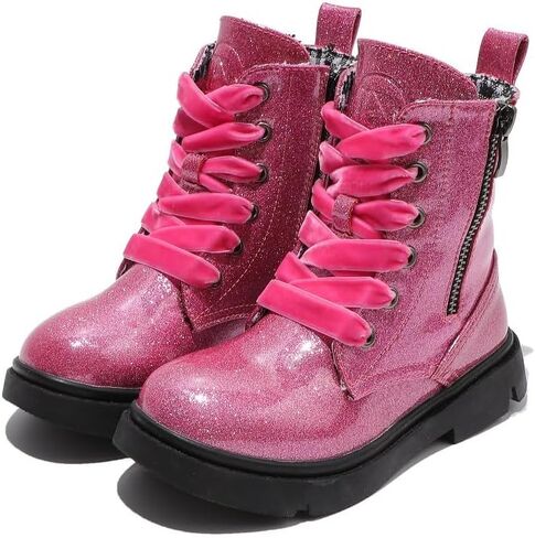 kkdom Boys Girls Glitter Ankle Boots Lace Up Side Zipper Combat Boots(Toddler/Little Kid/Big Kid) in Saudi Arabia