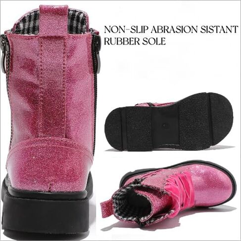 kkdom Boys Girls Glitter Ankle Boots Lace Up Side Zipper Combat Boots(Toddler/Little Kid/Big Kid) in Saudi Arabia