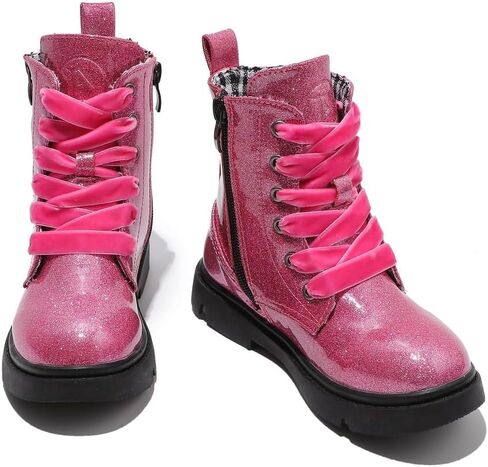 kkdom Boys Girls Glitter Ankle Boots Lace Up Side Zipper Combat Boots(Toddler/Little Kid/Big Kid) in Saudi Arabia