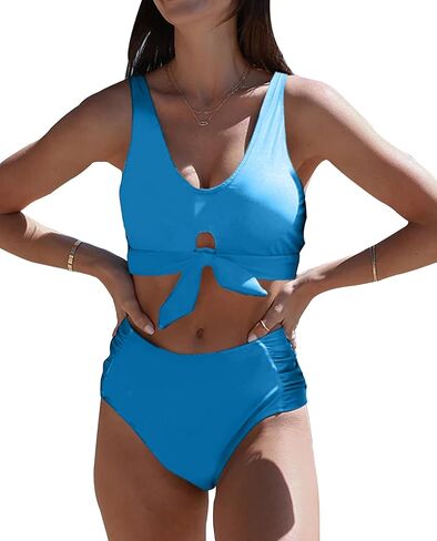 SALENT المرأة عالية الخصر بيكيني مجموعات 2024 قطعتين ملابس السباحة التعادل عقدة انقطاع كتلة اللون رفع لباس سباحة in Kuwait