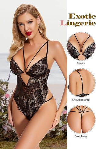 ملابس داخلية مثيرة من ADSEXY للنساء، ملابس داخلية تيدي من الدانتيل، قطعة واحدة، بيبي دول، عميق على شكل حرف V، مقاس كبير in Kuwait