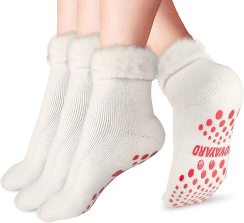 NOVAYARD 3 Pairs Non Slip Thermal Socks Hospital Slipper Socks Warm Grip Cozy Wool socks Women Men in Kuwait