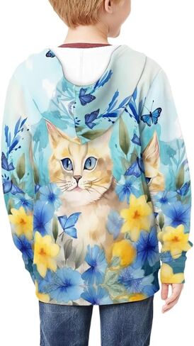 سترة بقلنسوة بطبعة زهور وحيوانات من Parprinty للفتيات كاجوال ناعمة وجذابة بغطاء للرأس مع جيوب بغطاء للرأس in Kuwait